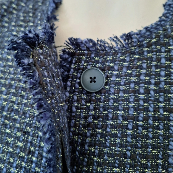 Banana Republic Navy and Gold Metallic Crop Fringed Jacket Blazer Holidays - Picture 4 of 6